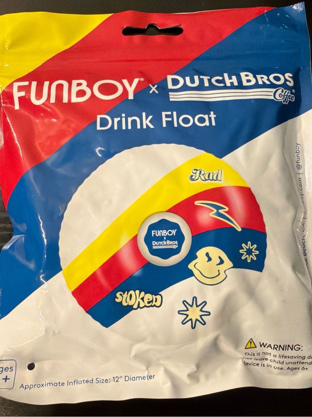 Dutch Bros Drink Float in Blue, Red & Yellow